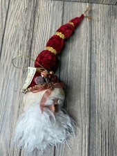 Santa Claus Ornament With Long Red Hat Faux Fur Beard  Gold Accents Christmas D