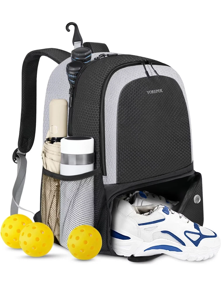 Pickleball Bag Backpack with Shoe Compartment Fence Hook Water Bottle Pickleball Bag Backpack with Shoe Compartment Fence Hook Water Bottle