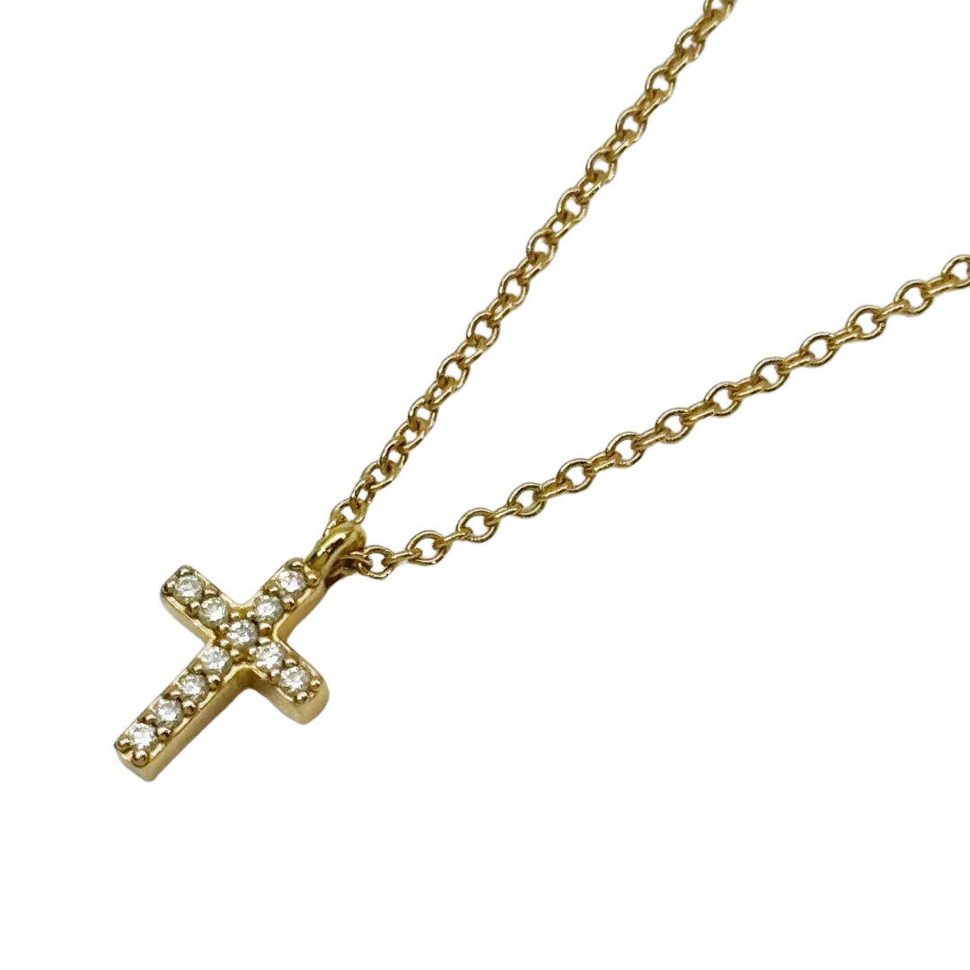 Tiffany & Co. Metro Cross Necklace 11P Diamond AU750 K18YG Yellow 