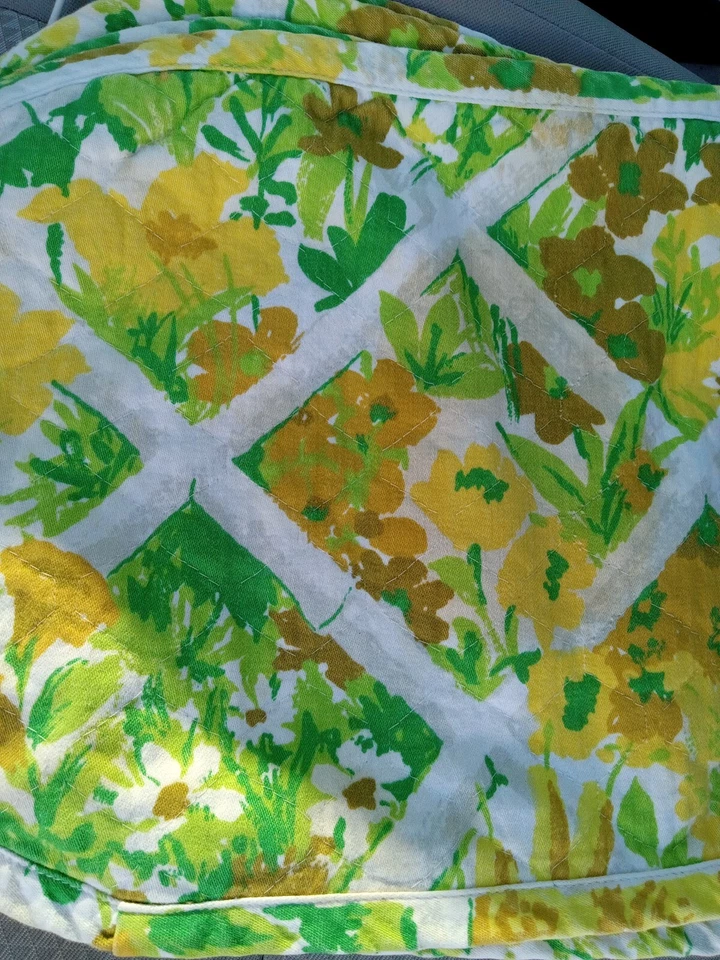 4 Vintage Cloth Placemats Lime Green Yellow Flower Power Cohama Lattice 60s 70s - Image 3 of 4