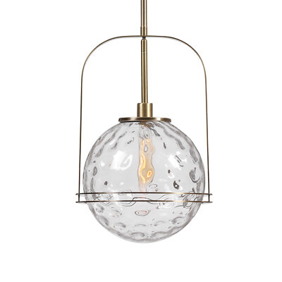 Modern Floating Glass Sphere 1 Light Pendant Brass Bronze Clear Globe 13 in