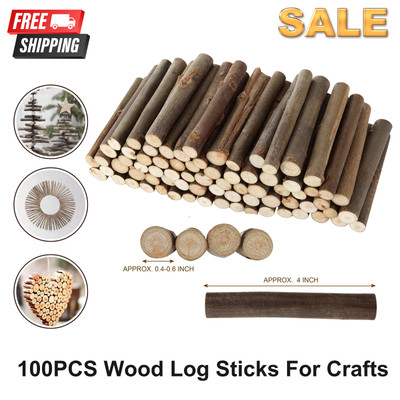 100PCS 4in Birch Wood Sticks for Crafts, DIY Decor&School Projects 0.4x0.6in Dia