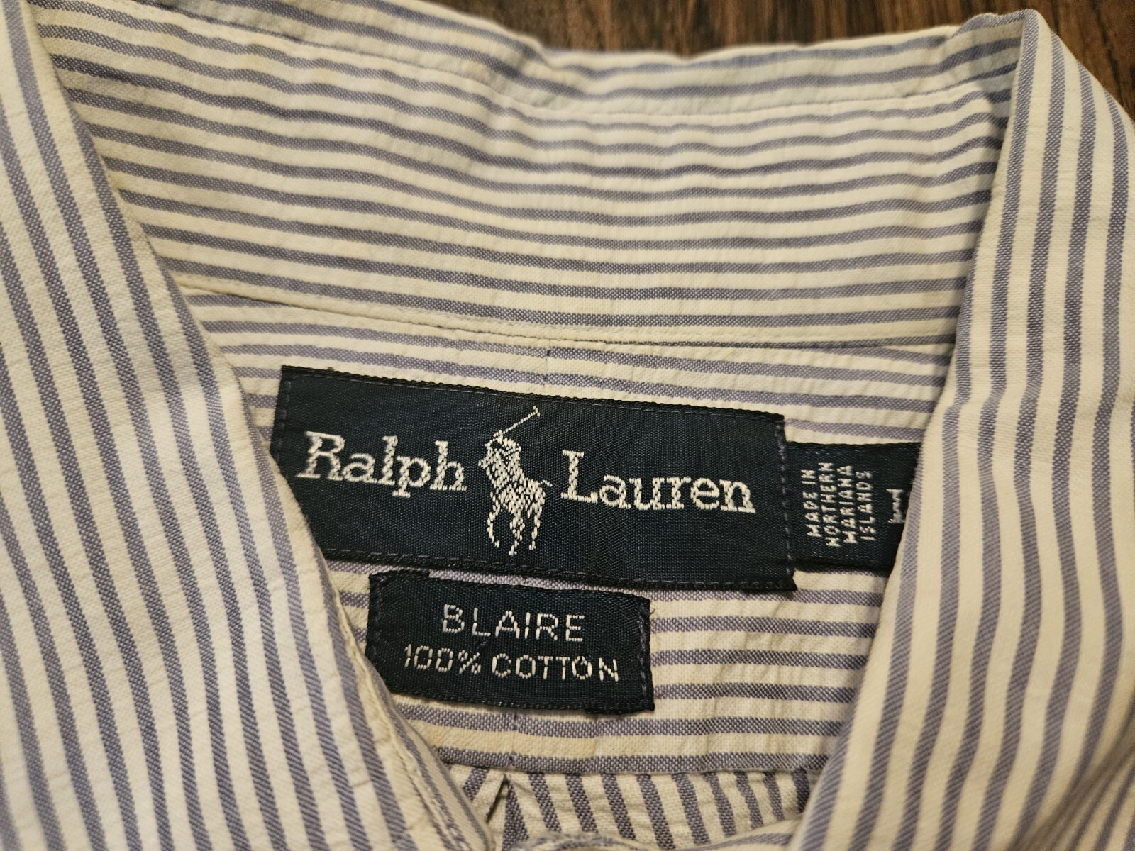 Camicia Ralph Lauren da uomo grande a righe blu pony Blaire abbottonato adulto S S usata