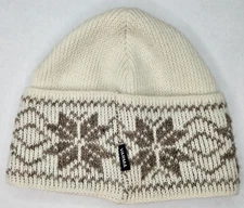 Varma Icelandic Wool Fair Isle Beanie Nordic Star Ivory Taupe Snowflake Ski