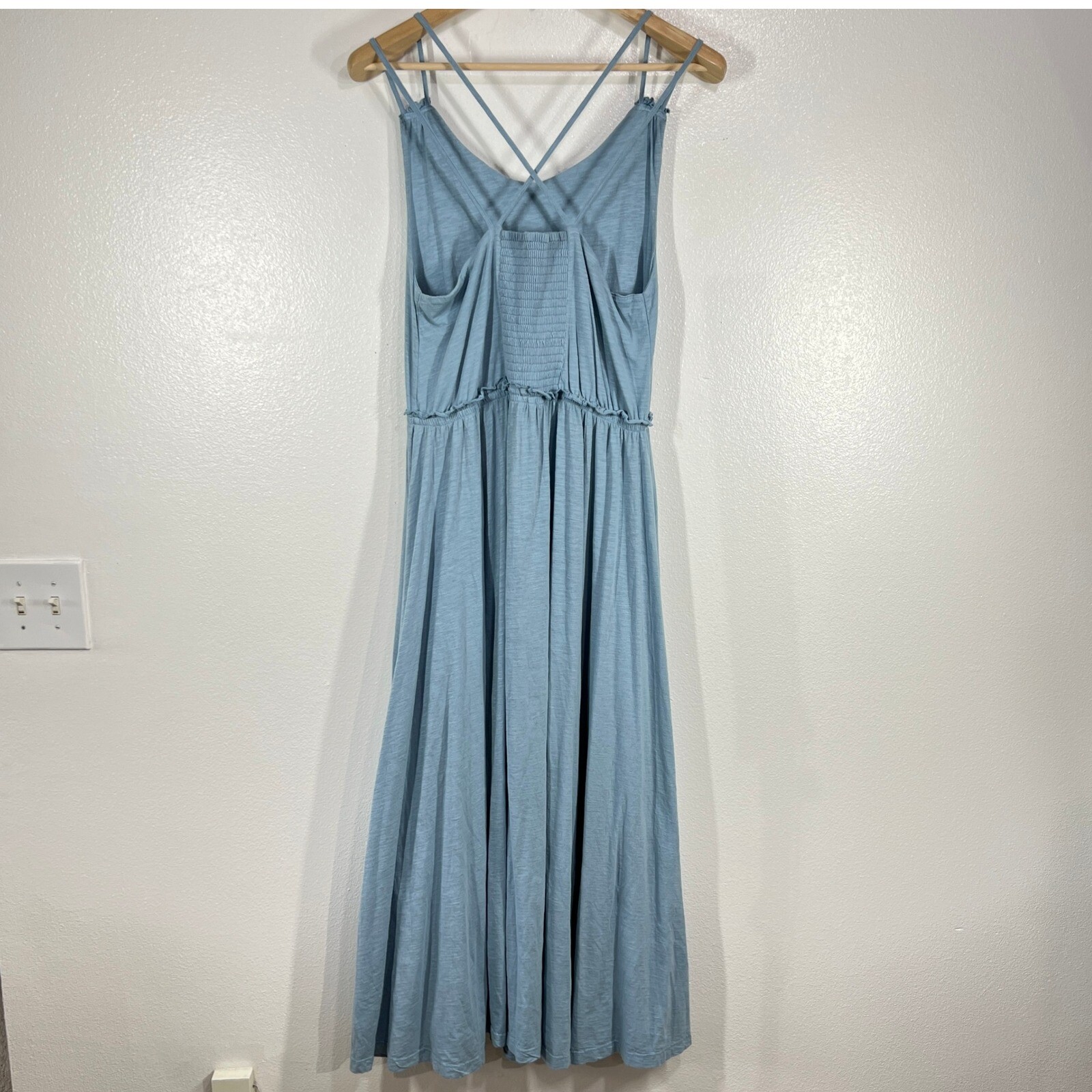 Dip Organic Cotton Maxi Dress Casual Sundress Criss Cross Back Blue Large
