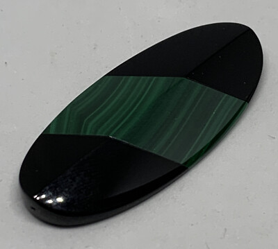 NOS Genuine Malachite w Black Onyx Polished Oval Stone For Jewelry Making 68 cts