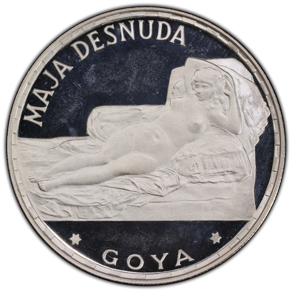 1970 EQUATORIAL GUINEA Goya Maja Desnuda Proof Silver 100Pesetas PCGS PR67DCAM - Image 2 of 4