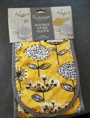 Cooksmart Retro Meadow Collection Doppel Ofenhandschuh, Ocker Senfgelb Floral