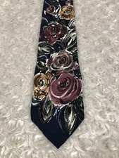 Chez Roffe' Men's Painted Floral Blue Classic 4" Necktie 100 Silk Made in USA
