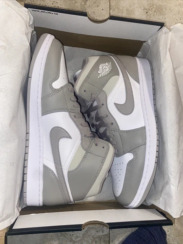 Nike Air Jordan 1 Mid "Linen" College Grey Bone White Men Size 12 554724-082