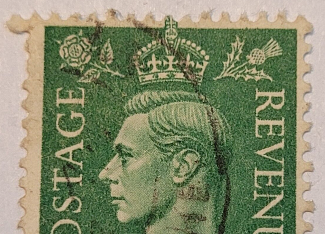 kevin bradley 2003 George + Tammy 額縁無し Postage Revenue ~ King George VI ~ Blue 2½D Stamp ~ Posted