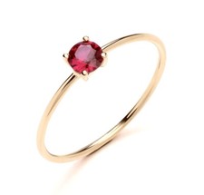 9ct Yellow Gold Created Ruby Solitaire Ring size  J to S - July Birthstone