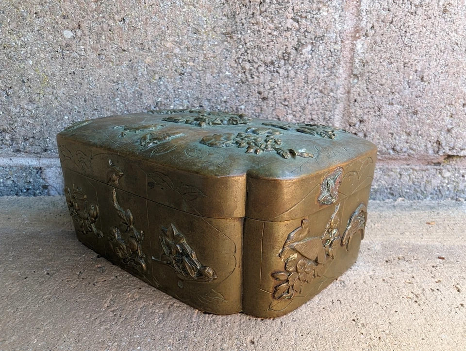 Antique Japanese Brass Mixed Metal Lidded Box Japan - Image 2 of 4