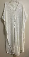 Cream LACE KAFTAN DRESS COVER UP Lace Up Neck Tassel Tie Maxi OS