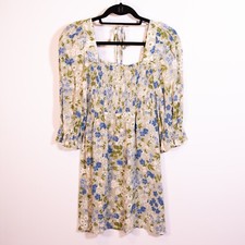 Reformation Zaria Chiffon Smocked Bodice Half Sleeve Amie Floral Print Dress XS