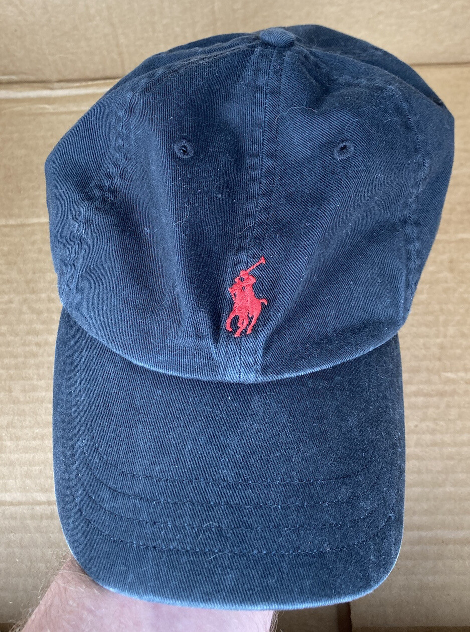 Cappello polo Ralph Lauren nero pony rosso cotone strapback baseball adulto