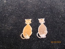 2 Gold Silver Colored Cat Charms 1-1/2"