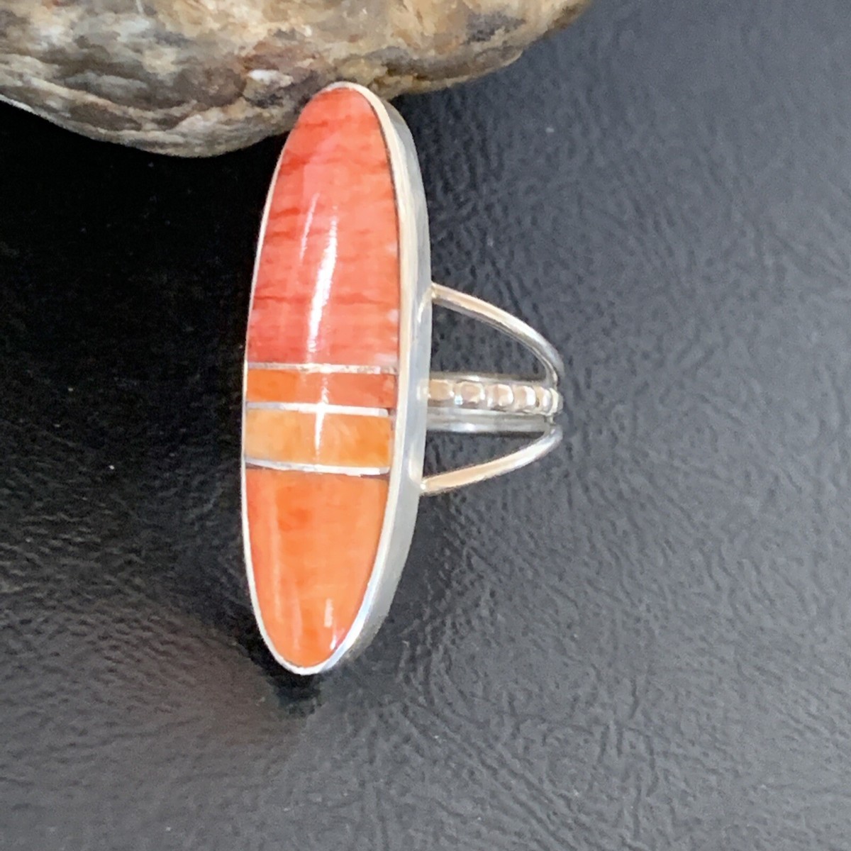 Red Spiny Oyster Navajo Sterling Silver Inlay Ring Size 5 11585 | eBay