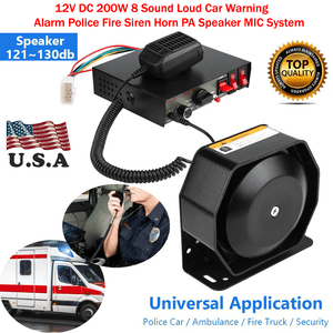 200W 8 Sound Car Warning Alarm Fire Siren Horn MIC System Kit New