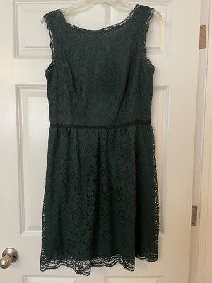 NWT Ann Taylor Loft Women Cocktail Dress Sz 10 Hunter Green Lace Back V  Back Zip | eBay