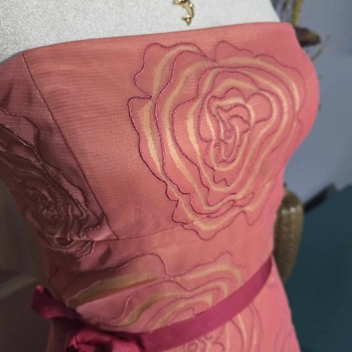 Women 2/4 BCBG Max Azria Strapless Rose Midi A-Line Cocktail Bridesmaid Dress - Picture 8 of 12