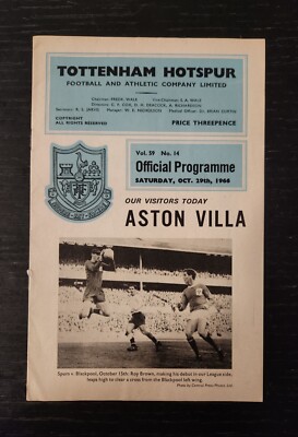 Tottenham Hotspur vs Aston Villa Matchday Programme / Record 29 October 1966
