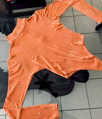 ISABEL Orange Crystal Slinky Bodysuit - For Under A Western Show Vest. Sz-Medium - Photo 1/4