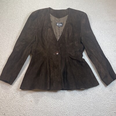 Comint Suede Leather Jacket Women s Size 9/10 Brown One Button Flare waist VTG