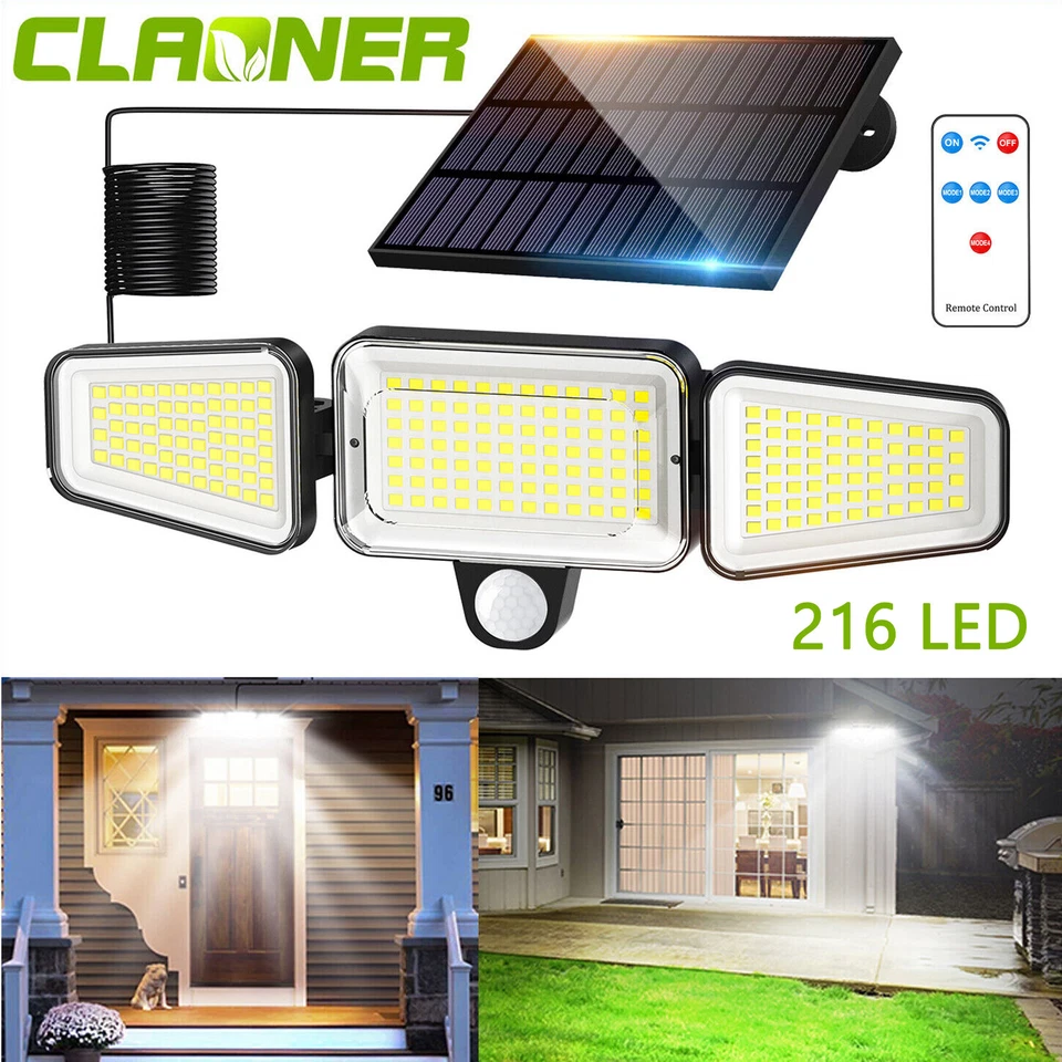 LED Solarleuchte mit Bewegungsmelder Außen Solarlampen Fluter Sensor Strahler DE