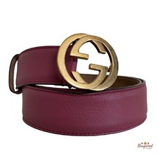 Authentic Gucci Pink Calfskin Leather Gold Interlocking G Buckle Belt 85/34