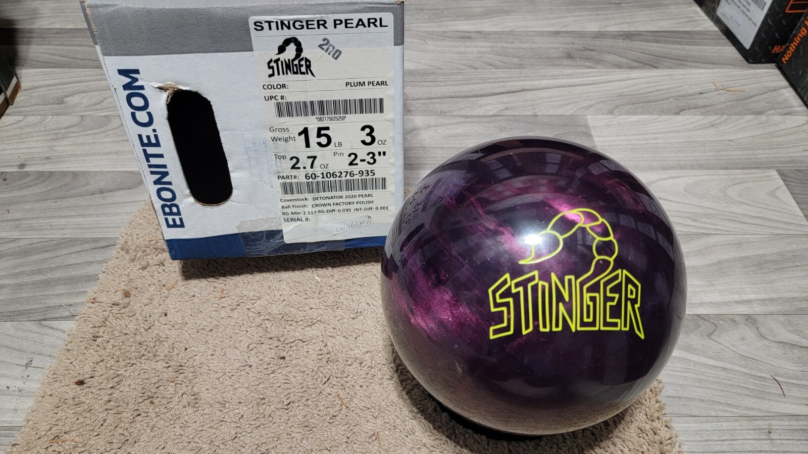 Ebonite Stinger Pearl Bowling Ball 2nd/XOut 15 Pounds 23" Pin 2