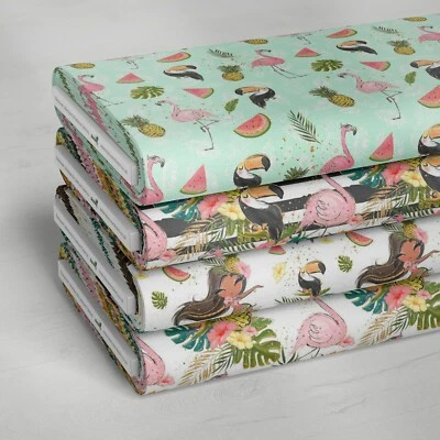 100% Cotton Tropical Summer Exotic Palm Tree Children Fabric | 140 cm Wide | FQ - Image 1 of 2