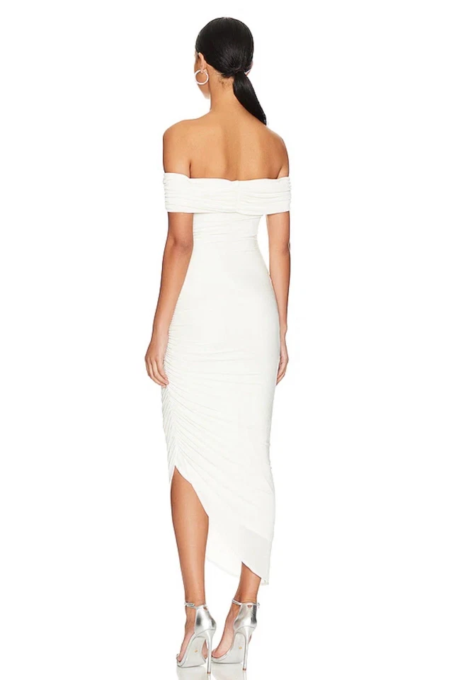 Misha Collection Keoni 露肩皱褶紧身迷笛连衣裙象牙色小号新娘 — 第 2/4 张图片