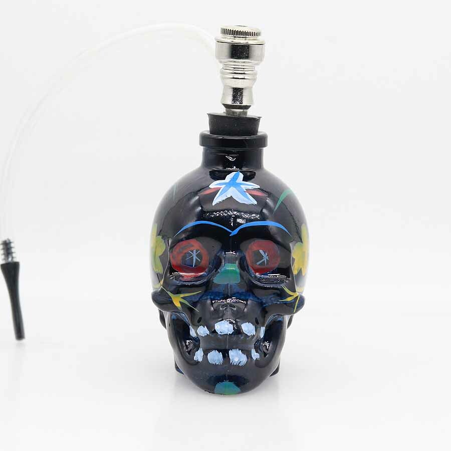 3.4''H Color Glass Bong Water Smoking Hookah Skull Shape Hookah Bubbler Pipes