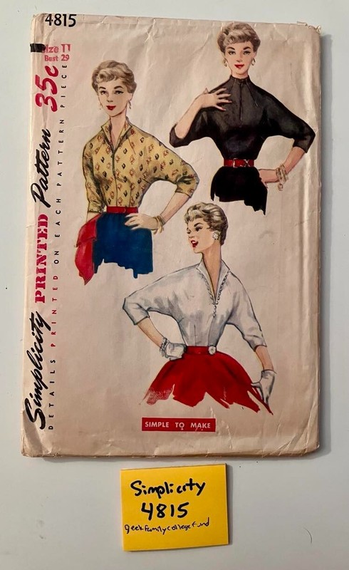Simplicity 4815 Vintage Jr Misses & Misses Blouses Size 11 Bust 29 Cut