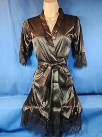 Satin Silk Women's Bridal Short Lace Up Kimono Robe Sleepwear Sexy Lady Wedding 