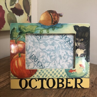 Made Expressly For EXPOSURES PHOTO FRAME October 1996 Cat Pumpkin 4x6 Photo Size