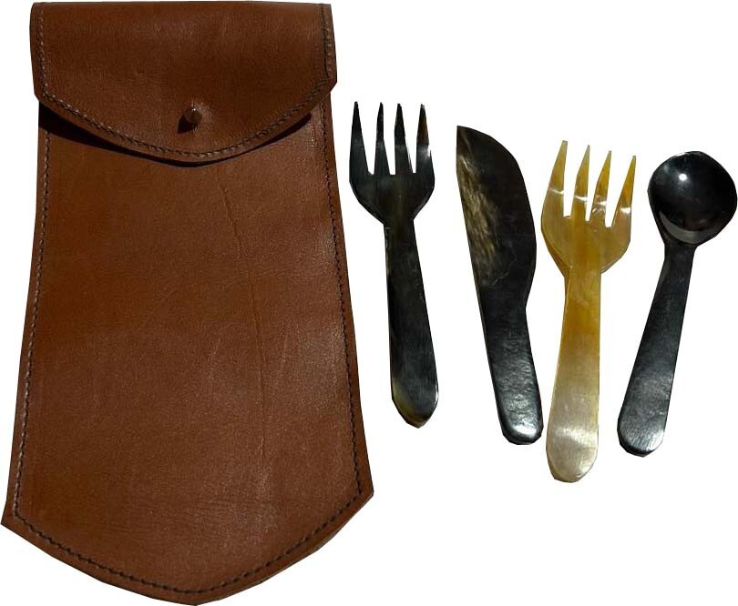 Personalised Buffalo Horn Cutlery Set with leather case, Horn Cutlery Set-h75