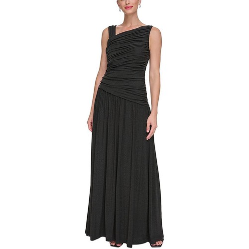 DKNY Womens Black Metallic Asymmetric Formal Evening Dress Gown 10 BHFO 2980