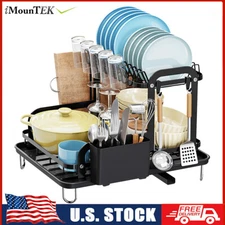 2 Tier Dish Drainer Drying Rack with Cup Holder Cutlery Tray Kitchen Organizer