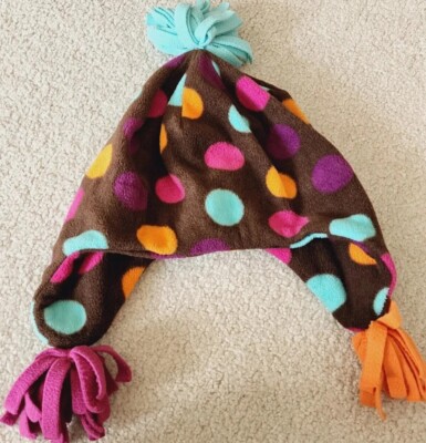 Girls Multi Color Polka dot winter Fleece Hat Beanie Ear Flaps Size 8-16 
