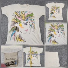 VTG 80s Cyberpunk Goth Womens L Large Glitter Art Single Stitch Graphic T Shirt