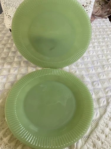 Fire King Jadeite 2 Oven Ware Dessert Plates, Set of Two, Made In USA, 8 In MCM