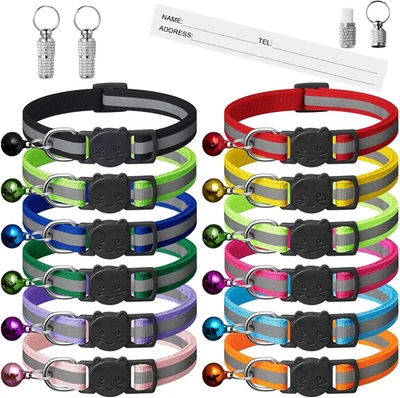 12 Pack Reflective-Breakaway Cat Collars with Bells,Safety Buckle Kitten Collar, - Image 1 of 4