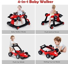 4-in-1 Baby Walker Foldable Walker with Adjustable Height & Speed -  Red