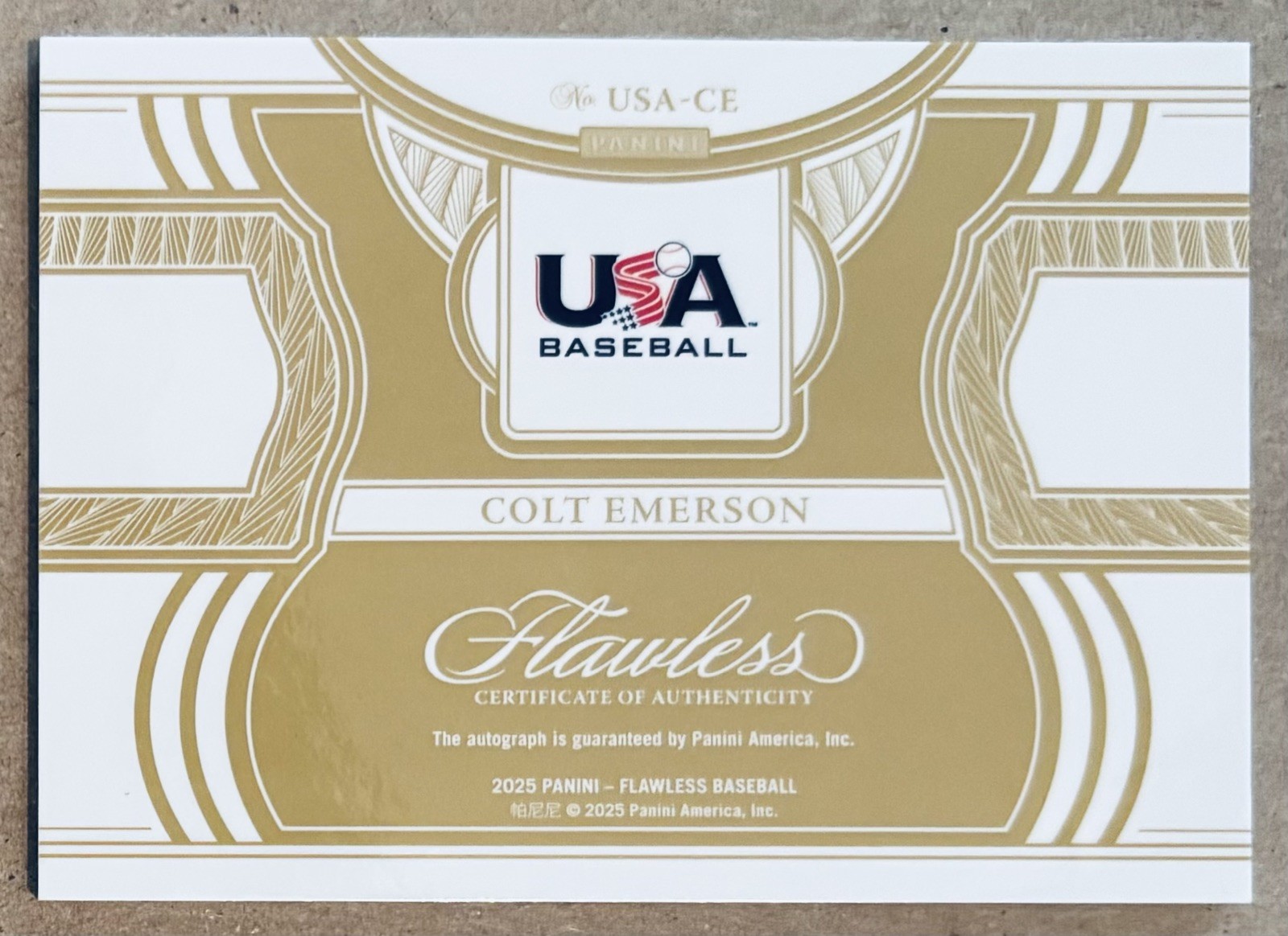 2025 Flawless - Colt Emerson (RC) Auto /10 #USA-CE USA Baseball~Seattle Mariners view 5