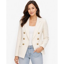 Rachel Zoe Ivory Ribbed Double Breasted Blazer Gold Crest Buttons Small