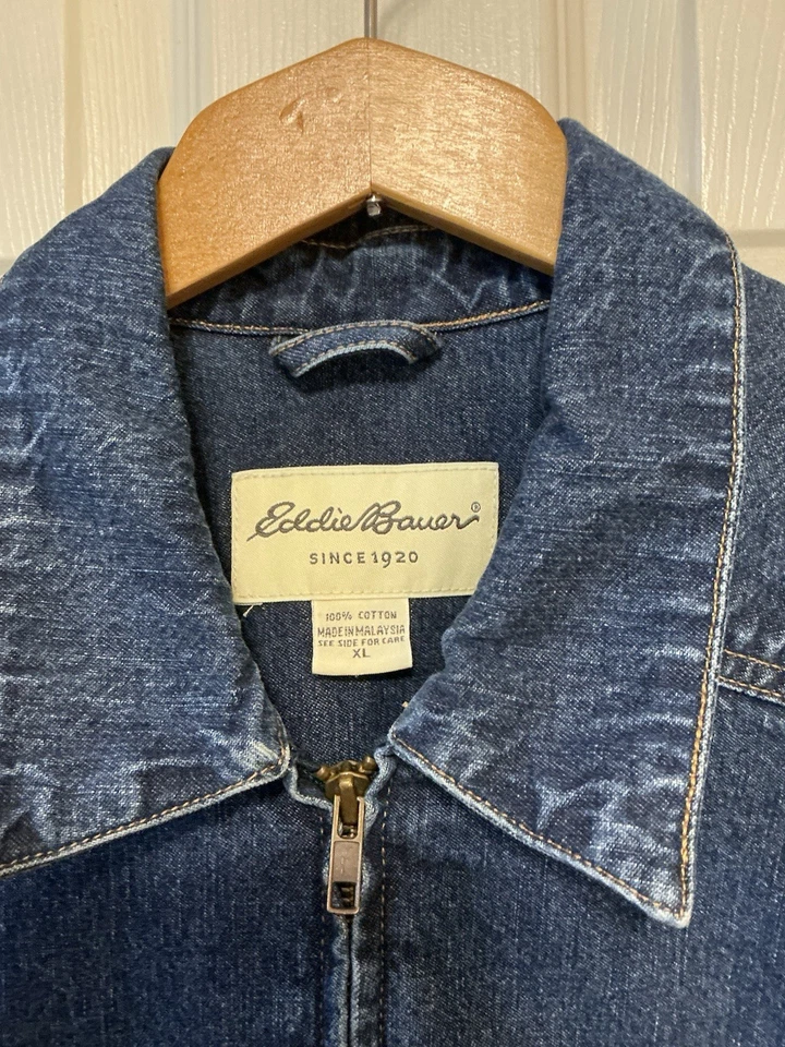 Chaqueta vaquera clásica vintage Eddie Bauer XL lavado profundo/medio bolsillos con cremallera Foto 4 de 4