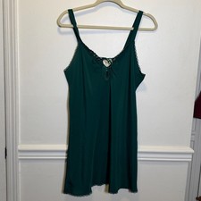 Vintage Val Mode Lace Trim Chemise Nightgown Teal Slip Dress Cottagecore M