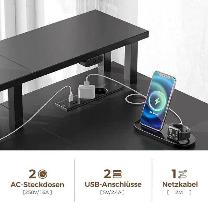 Schreibtisch L Form mit Schubladen reversibler Gaming Tisch mit Steckdose LED - Bild 4 von 4